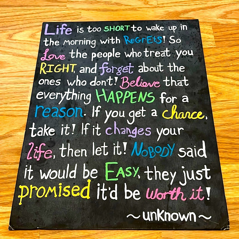 “Words to live by” on canvas